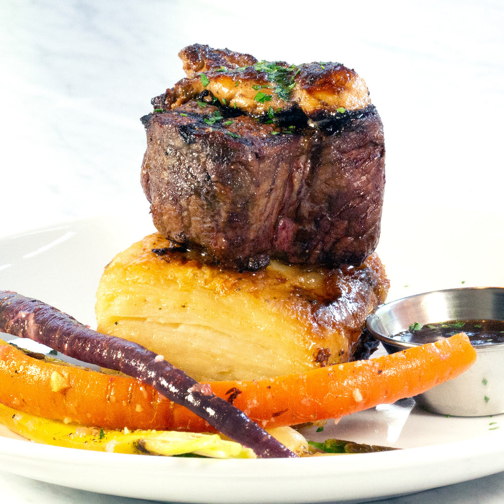 French Hen Restaurant in Tulsa, Oklahoma Filet de Bouef Rossini with truffle sauce, veal demi-glace